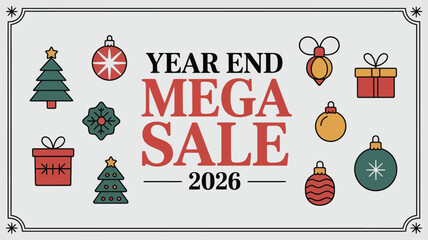 Year end mega sale 2026 with Christmas trees and gifts