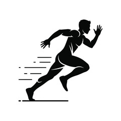 Black silhouette of a runner in dynamic sprinting pose