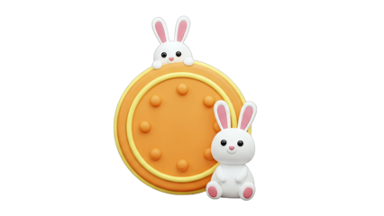 Cute Rabbits with Orange Circle Decoration on White Background