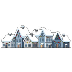 Row of snowy houses in winter neighborhood