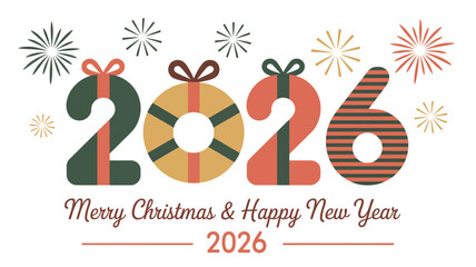 Merry Christmas and Happy New Year 2026 festive graphic