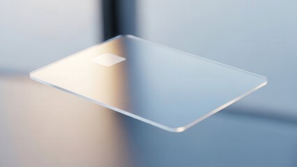 A sleek, transparent credit card with a visible chip floats against a soft, blurred background, symbolizing advanced financial technology and innovative payment solutions.