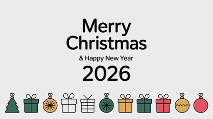 Merry Christmas and Happy New Year 2026 festive greeting card