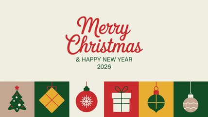 Merry Christmas and Happy New Year festive greeting card