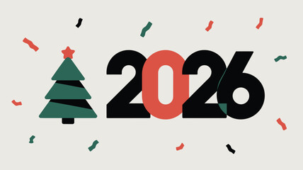 Celebrate the festive 2026 New Year with a Christmas tree and confetti