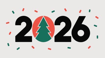 Modern 2026 New Year celebration with festive tree design