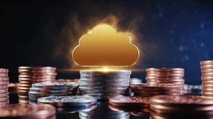 Cloud computing with stacked coins representing digital finance, data storage investment and technology banking services. Business concept for infrastructure cost, financial management and - Powered by Adobe