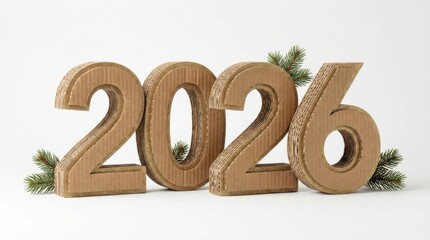 2026 corrugated cardboard on bright white background elegant holiday number artwork perfect for new year posters cards and social media templates