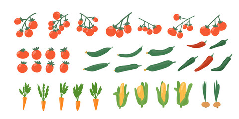 Doodle Hand Drawn Vegetable Icon Bundle. Tomato, Pepper, Cucumber, Onion, Carrot and Corn Icon. Funny Cartoon Vegetable Food Drawn Element. Seasonal Farm Market Harvest Theme. Vibrant Vegetarian Food 