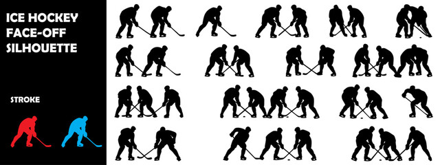 Ice Hockey Face-Off Silhouette Vector – Professional Players Puck Drop Action