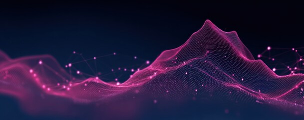 Abstract glowing pink digital wave surface against dark background