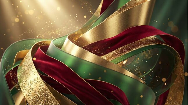 Red and green festive background with gold dus