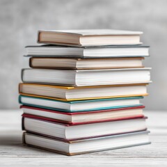 Stack of colorful books with varying spine designs, resting on a wooden surface, creating a cozy and inviting atmosphere for reading and learning
