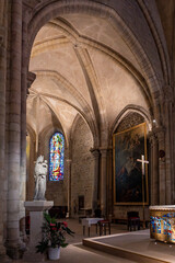 Interior of the Romanesque Church of Saint-Pierre de Montmartre, one of the oldest surviving churches in Paris, with  medieval architecture and sacred art, Paris, France.