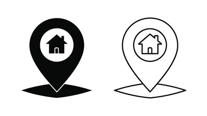 Black and white location pin icons featuring a simple house silhouette