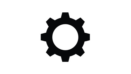 A simple black gear icon isolated on a clean white background