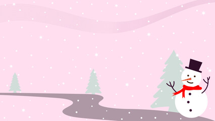 Snowman And Falling Snow On A Bright Pink Background