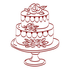 Decorative cake with two layers and flowers on display for a special event or celebration in a simple setting