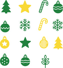 Colorful Christmas Icons Set &ndash; Trees, Stars, Ornaments, Snowflakes & Candy Canes