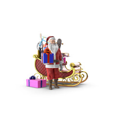 Santa claus delivering gifts with his sleigh, festive holiday spirit