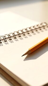 Minimalist spiral notebook with pencil on white surface