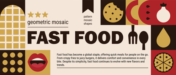 Farm to table mosaic with geometric fast food pattern.