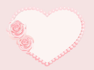 A delicate heart shape created with pearls and adorned with pink roses