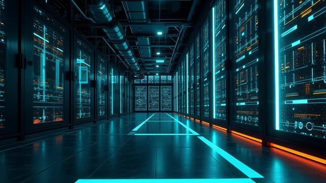 Abstract vector rendering of a hyperscale computing facility with a dark background concept