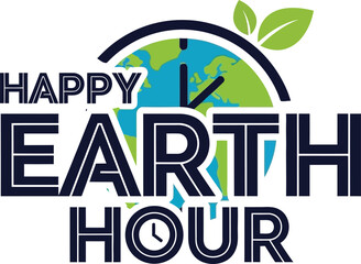 Earth Hour celebration with a clock and leaves on a globe background