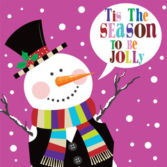 Christmas card with snowman and lettering
