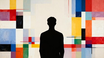 Silhouette of a person against colorful abstract background