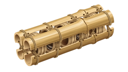 Traditional bamboo bundle container crafted with rope, holding hidden treasures or game pieces