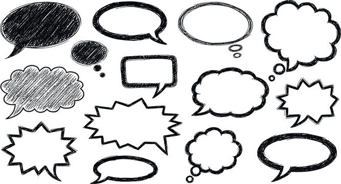 Set of comic speech bubbles with cartoon talk clouds and dialog balloons for communication design