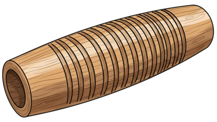 Authentic wooden güiro musical instrument, a traditional percussion piece with carved grooves