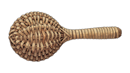 Handcrafted traditional rattan shaker instrument with intricate woven design and comfortable grip
