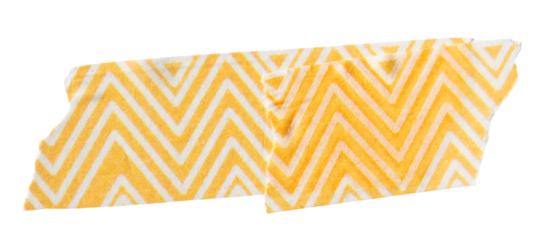 Ripped torn striped yellow adhesive tape on transparent background, washi tape design element