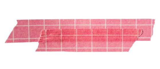 Ripped torn paper adhesive red grid pattern washi tape on transparent background