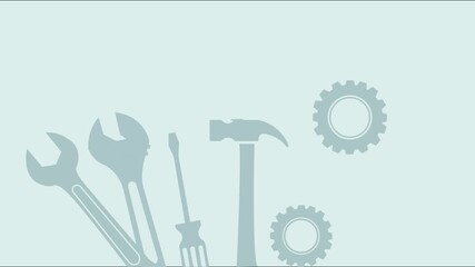 Animated Happy Labour Day Illustration with Worker Tools Helmet and Gear Symbols - Powered by Adobe
