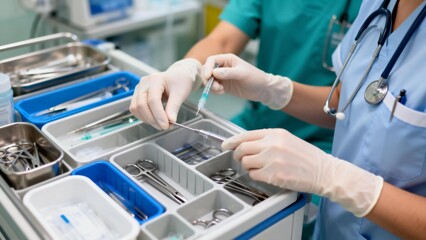 Medical professional handling surgical instruments