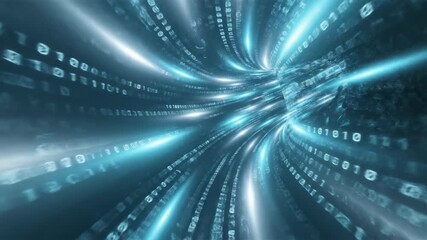 High speed data stream tunnel with binary code light trails. Digital information transfer concept for internet network and cyber security. - Powered by Adobe