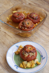 stuffed baked tomato with potatoes