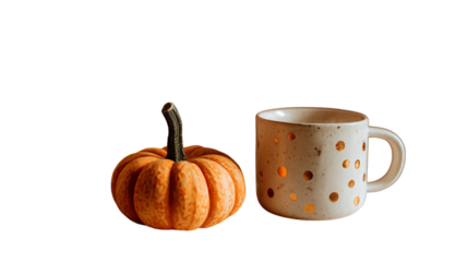 Autumn-themed mug and pumpkin