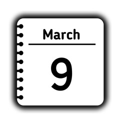March 9st calendar new year day reminder icon note pad diary symbol