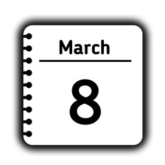 March 8st calendar new year day reminder icon note pad diary symbol