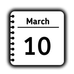 March 10st calendar new year day reminder icon note pad diary symbol