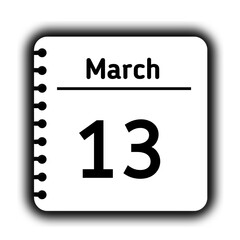 March 13st calendar new year day reminder icon note pad diary symbol