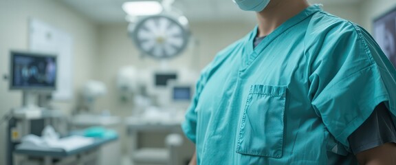 mid section Banner of A Professional Surgeon In the Background Modern Hospital Operating Room. copy space