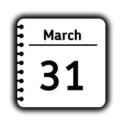 March 31st calendar new year day reminder icon note pad diary symbol