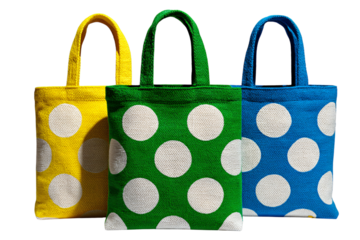 Colorful polka dot tote bags