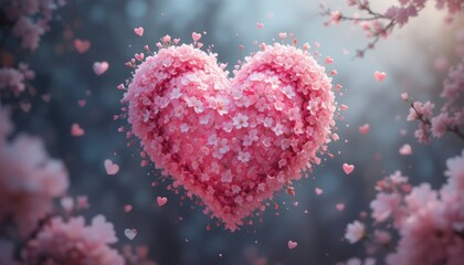 Happy Valentine's day text for Pink heart's shape with saint valentine and love pink blurred background concept with little hearts and butterfly